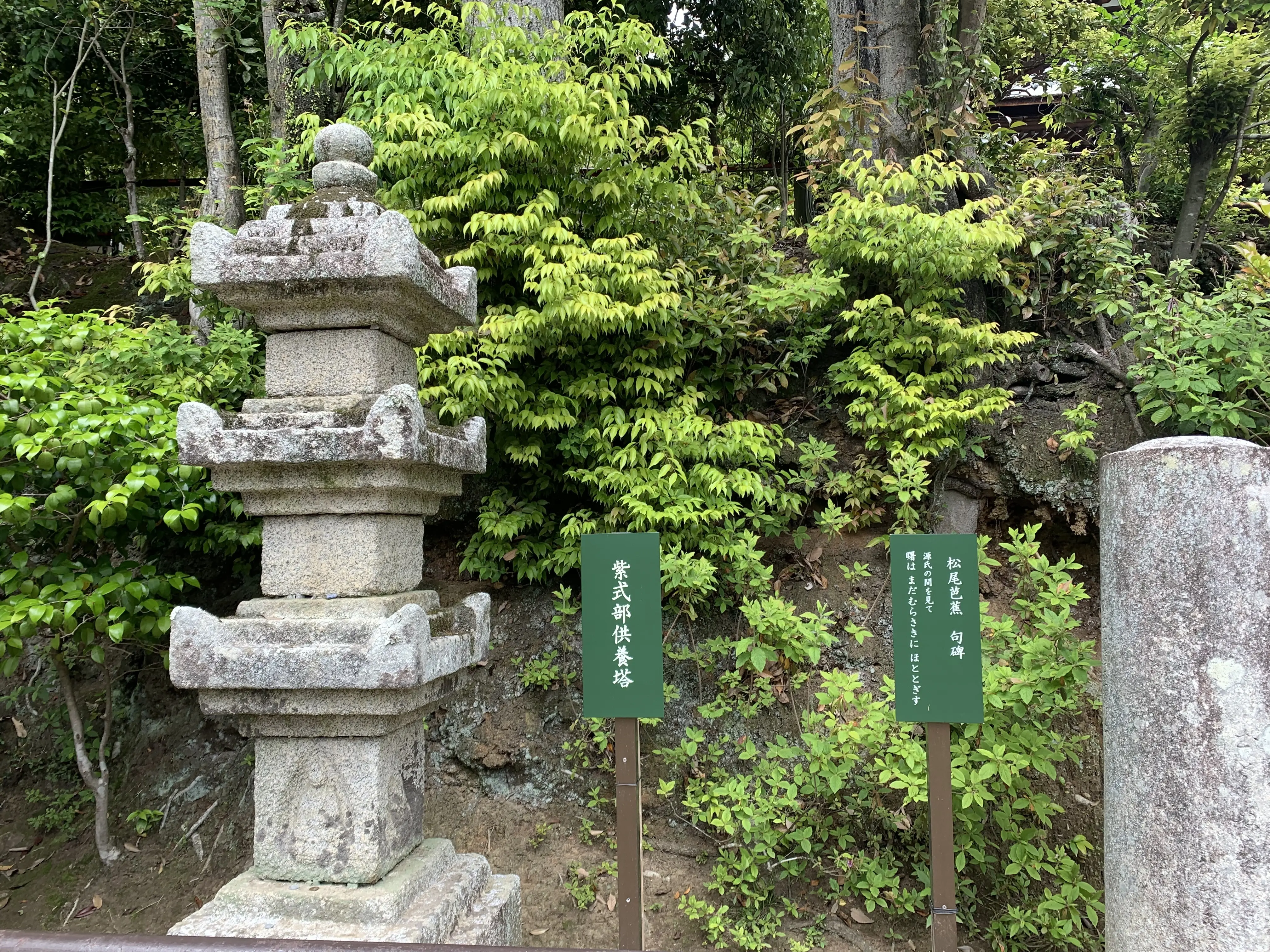 紫式部の供養塔の横には、松尾芭蕉の句碑が
