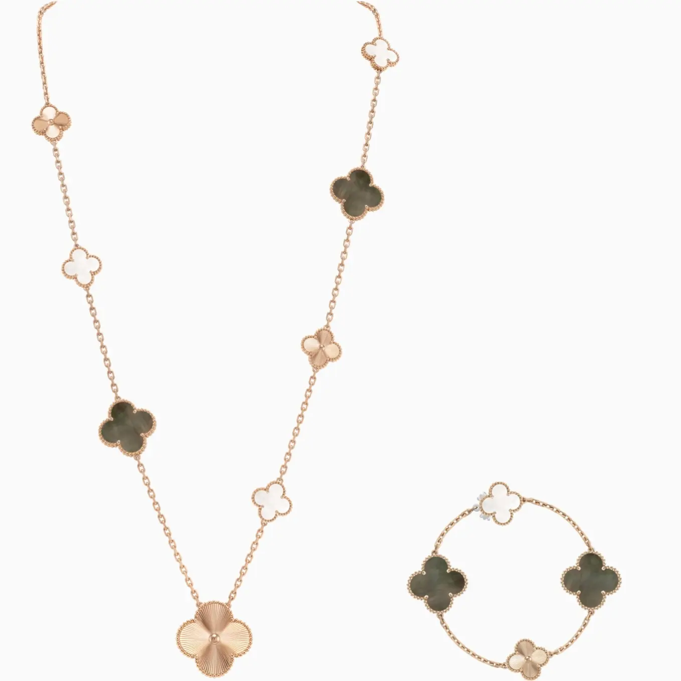 マジック アルハンブラ トランスフォーマブル ロングネックレス（18KRG, マザー オブ パール/ショートネックレスとブレスレットに分けた状態）