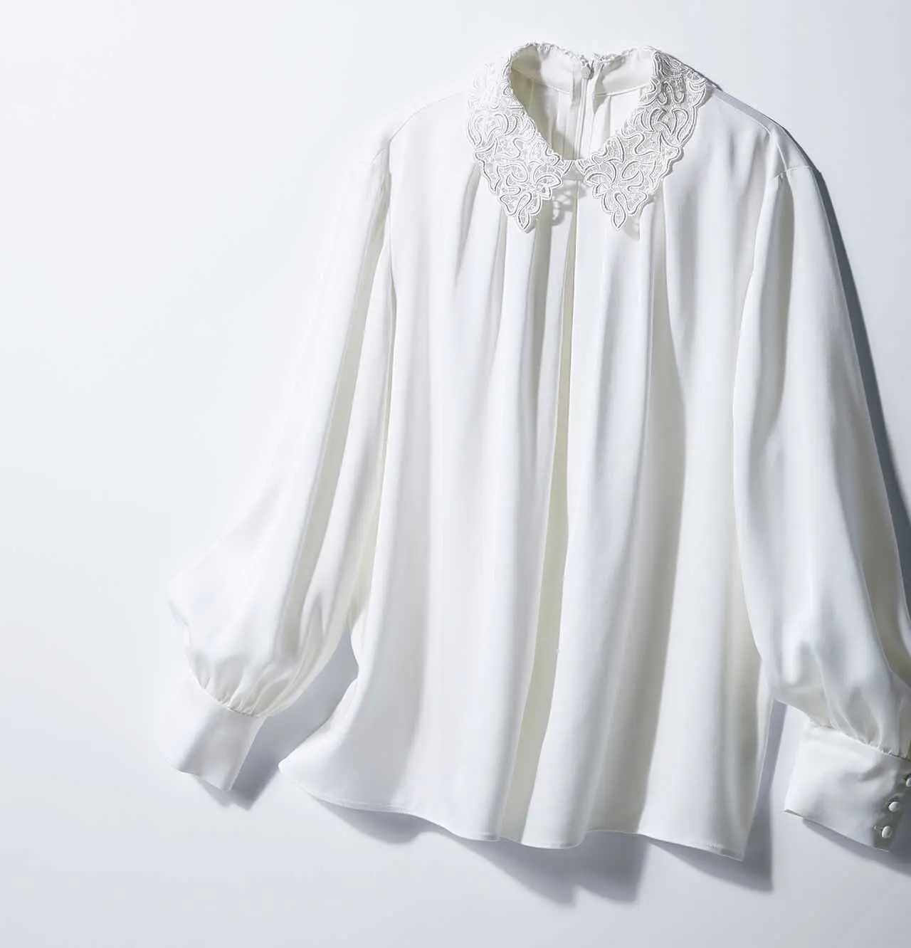 レース襟のブラウスなら、 きちんと感も優美さも