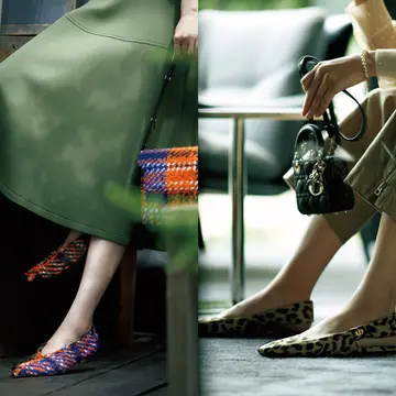 【女顔フラット靴コーデ4選】カジュアルスタイルを華やかに、優雅に導くアイテムを厳選