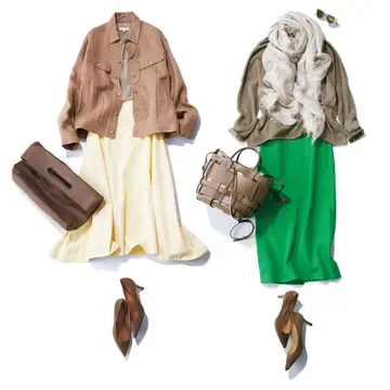 ベージュコーデのさし色スカートはレモンイエローor鮮やかグリーンで【きれい色スカートの着こなし新ルール】 