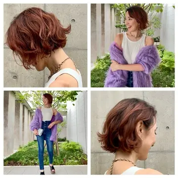 秋カラー💜ピンクのボブヘアにユニクロタンクとパープルガーデでふわゆるコーデの完成