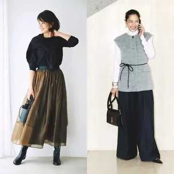 黒×ブラウンの秋らしいフェミニンコーデからグレーのジレが主役のコーデまで【50代の1週間コーデ】