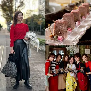 クリスマスカラーとしてZARAの赤トップス❤️を取り入れ、華やか気分で「パテ・ド・カンパーニュ」レッスンへ！