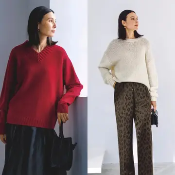 鮮烈な赤ニット×オーガンジースカートの着こなしからニット×パンツのシンプルコーデまで【50代の1週間コーデ】
