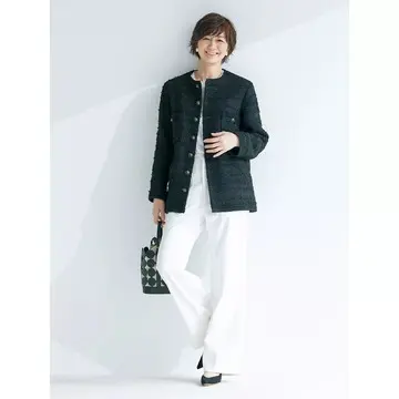 富岡佳子さんがまとう春の新名品アウター「MADISONBLUE 」ツイードジャケット、「HERNO」ミリタリー風コート