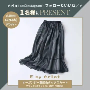 【Instagramフォロー＆いいねでプレゼント】透け感と光沢が美しい！E by eclat 「オーガンジー裏配色タックスカート」