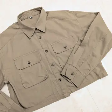 GU クロップドワークシャツ BROWN