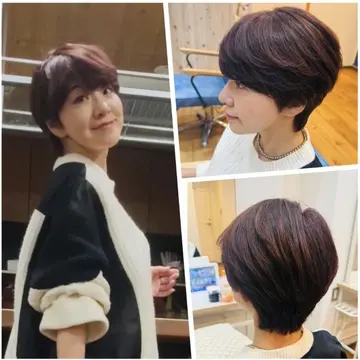 冬のショートヘアをレッドに　抜け感のある大人マッシュショート