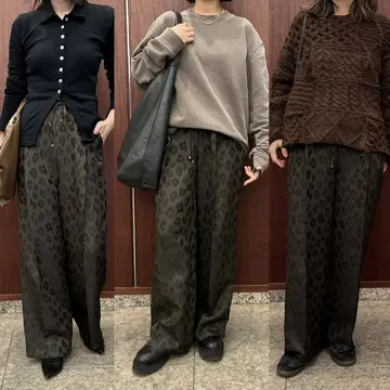 着回しがきく冬の柄パンツをスタッフの私服にコーディネートしてみました♪ 「E by eclat ・レオパードジャカードパンツ」【50代ファッション】