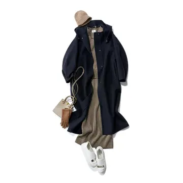 ゆったりコートの下はベージュのIラインコーデですっきり着こなす。気温13℃の雨の日｜3/3 (金)【50代の毎日コーデ】