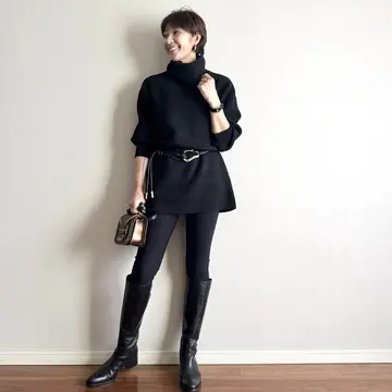 ユニクロ・ニットミニワンピースで作るALL BLACK STYLE