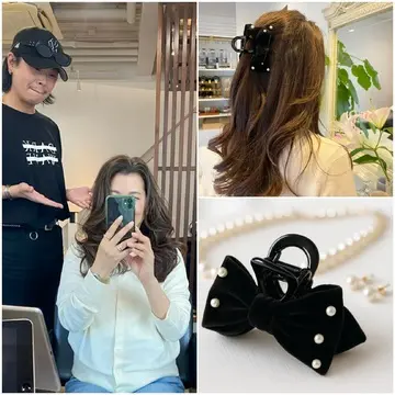 【50代ロング】リタッチだけの日でも。外人風巻き髪と3COINSのヘアクリップで仕上げる、簡単エレガントヘア