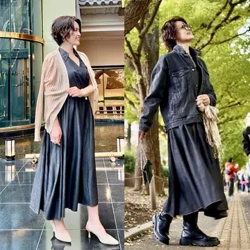 実はオールシーズン着回しています♪ブラックデニムワンピース