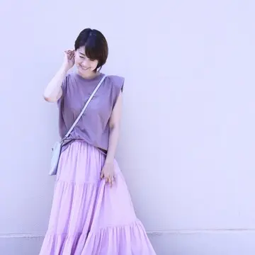 ZARAの細見えパワーショルダートップスと、きれい色のひらりんスカート♡