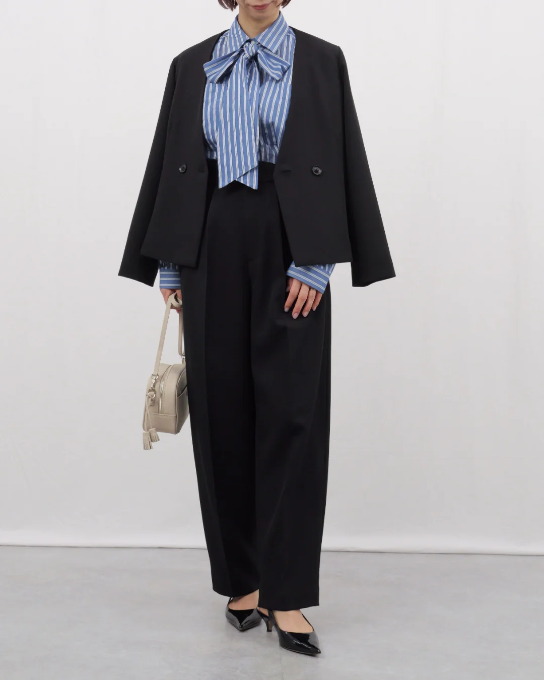 M7days 【加藤かすみさんコラボ】【洗える】透けストライプボウタイ付きシャツ