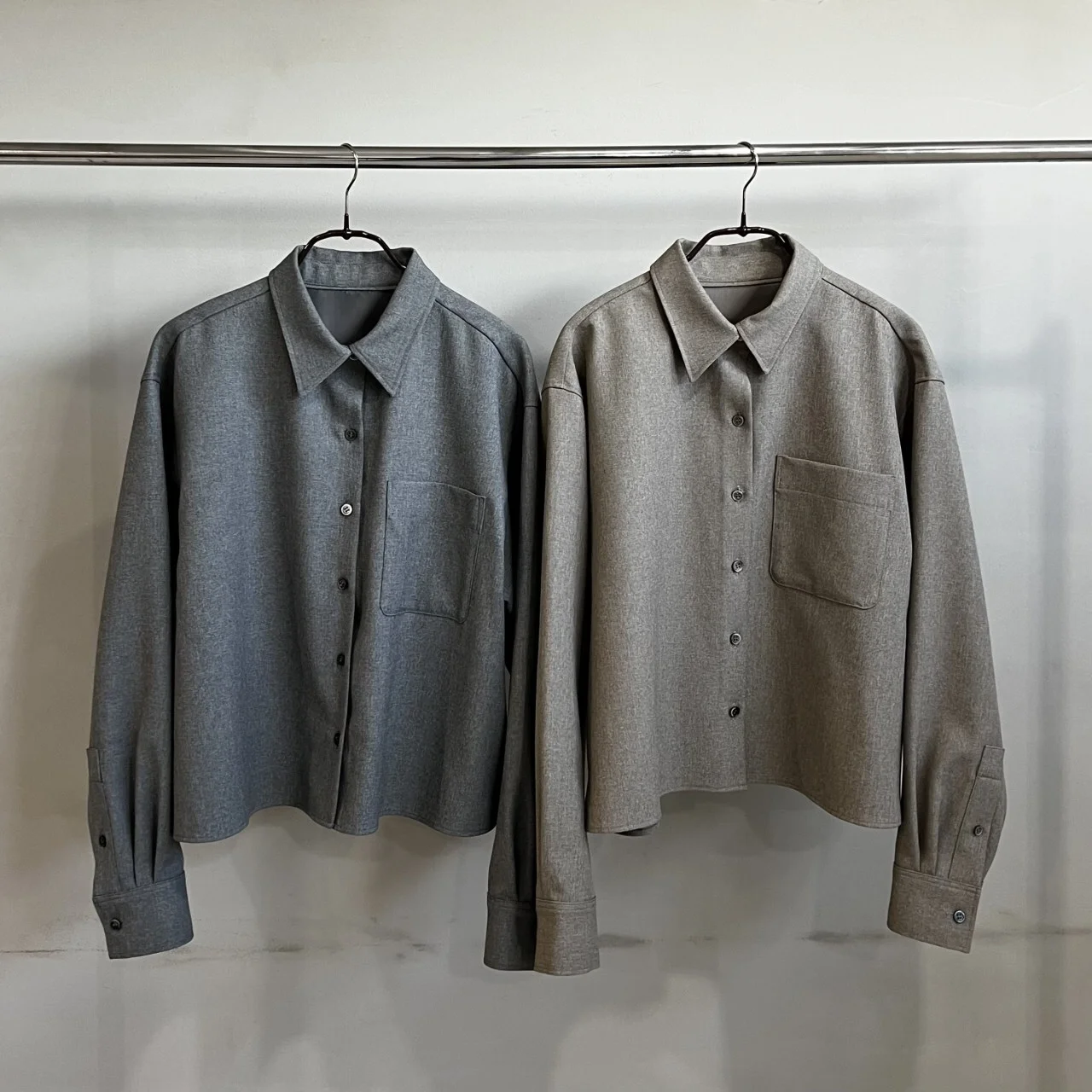 ツイード風シャツ　グレー＆ベージュ