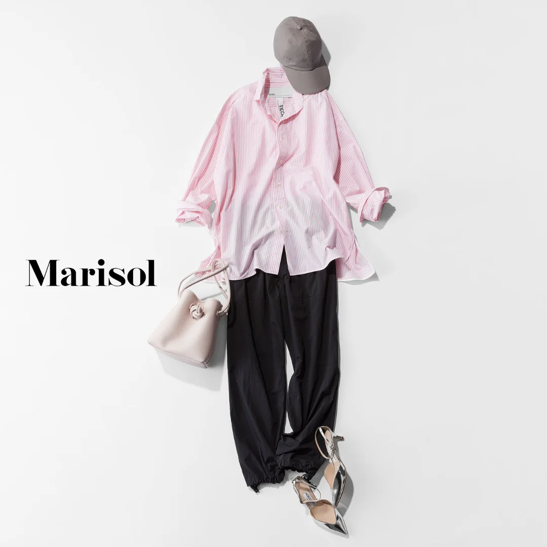40代ファッション キャップ×シャツ×パンツ×サンダルコーデ