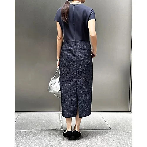 【東原妙子さんコラボ】【洗える】腰高ジャカードドッキングワンピース