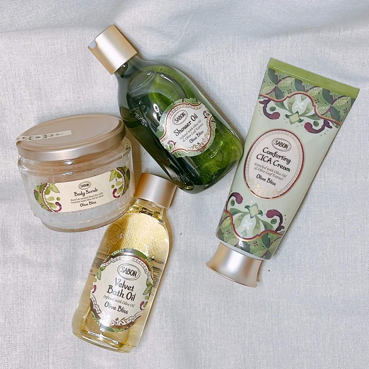 新登場！ SABON「オリーブ・ブリス・コレクション」　サボン　バスオイル　ボディスクラブ　シカクリーム　シャワーオイル　CICA　新製品　新作コスメ