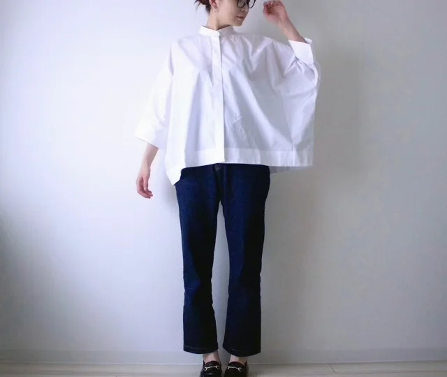 ユニクロ＋J　スーピマコットンドルマンスリーブシャツ(七分袖)　ホワイト