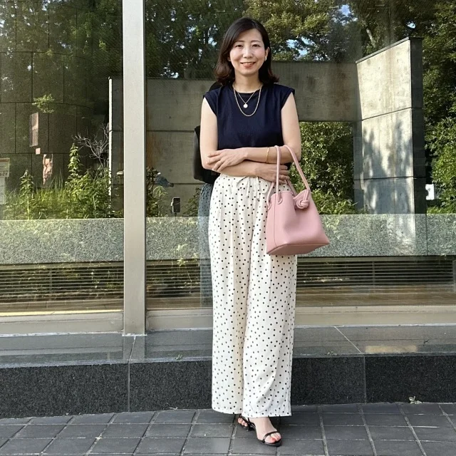 【GU】さらっと涼しい!ドットパンツで大人のリラックス休日コーデ♪_1_6