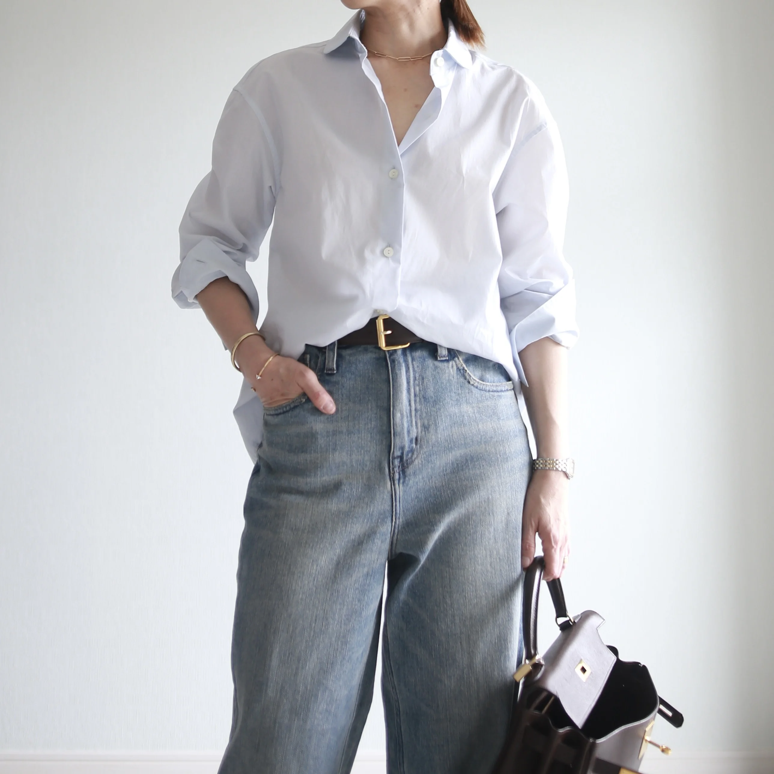  2025SS HealthyDENIM marisol別注　pinkpepper bemiコラボ　BETOUPEラウンドカラーシャツ　サックスブルー