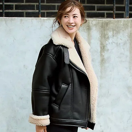 合皮ボアジャケット　黒