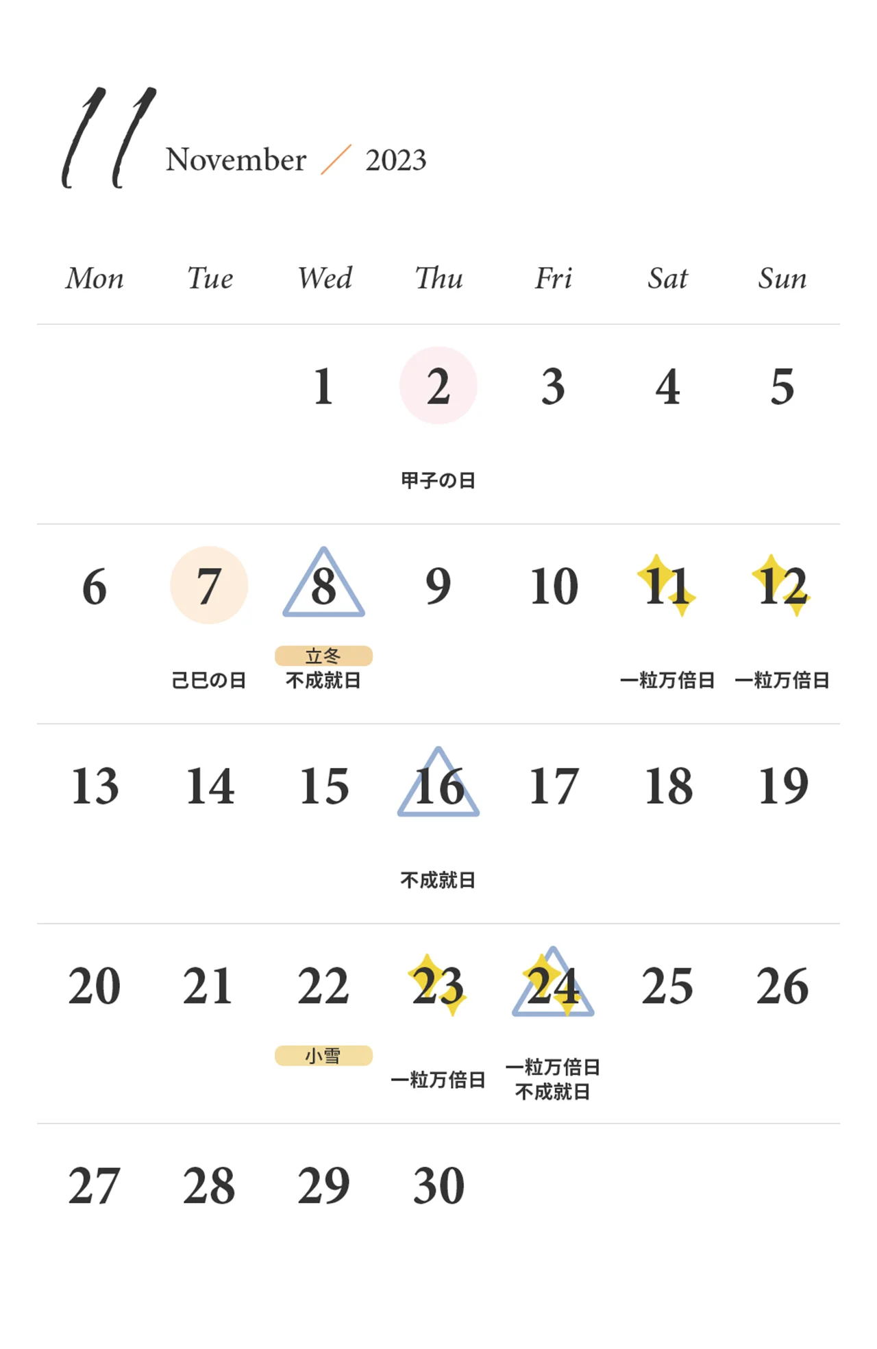 東京ケイ子さんの開運カレンダーの11月