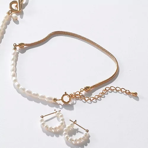 エムセブンデイズ　パール×スネークチェーンブレスレット