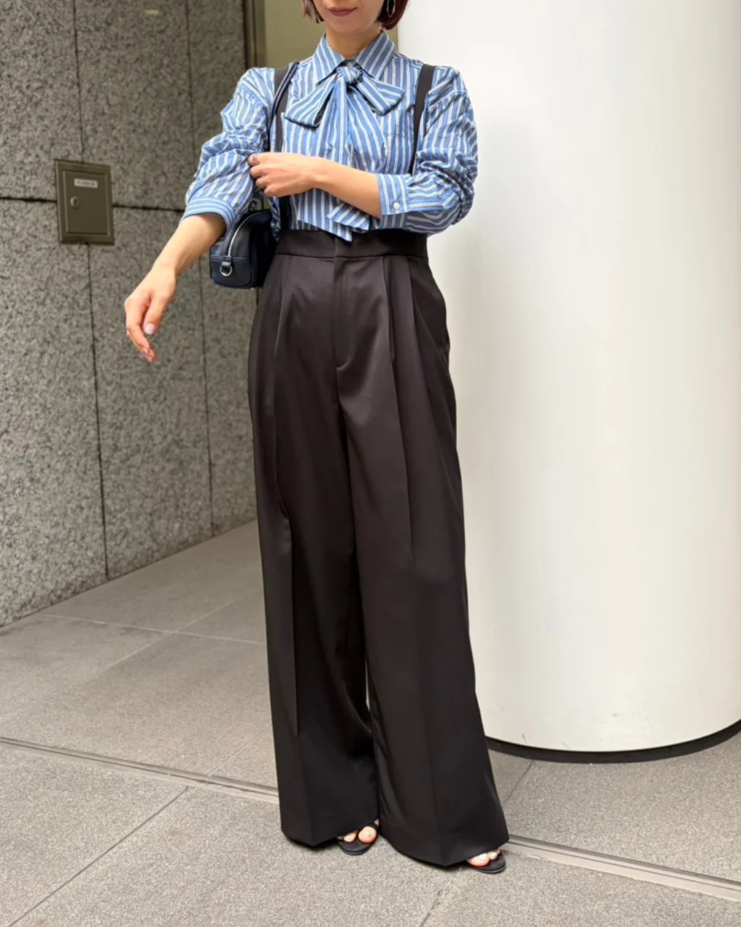 M7days 【加藤かすみさんコラボ】【洗える】透けストライプボウタイ付きシャツ