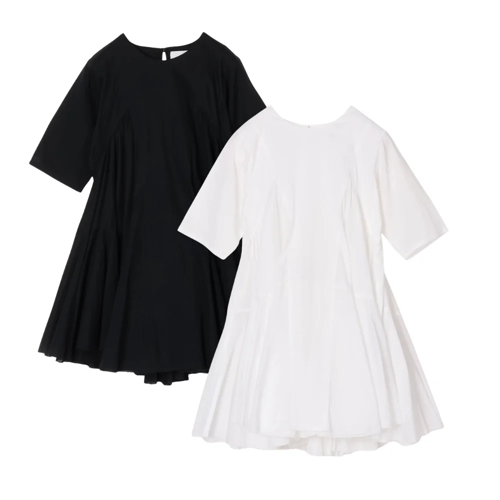 AAYUSHI ボリュームフレアハーフスリーブワンピース