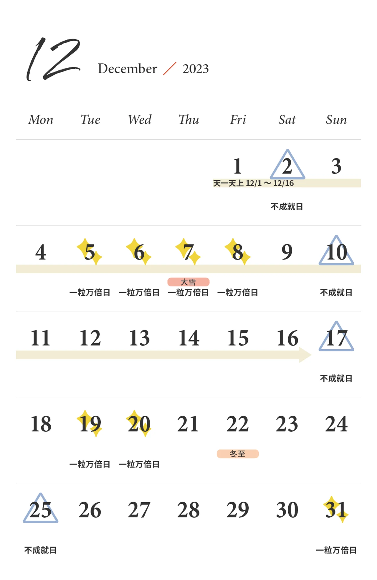 東京ケイ子さんの開運カレンダーの12月