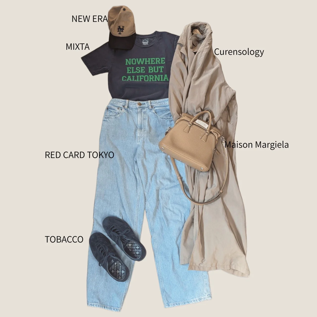 adidas Originals　TOBACCO　デニムパンツとのカジュアルコーデ
