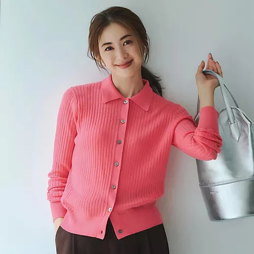M7days 襟つきリブニット　ピンク　コーデ