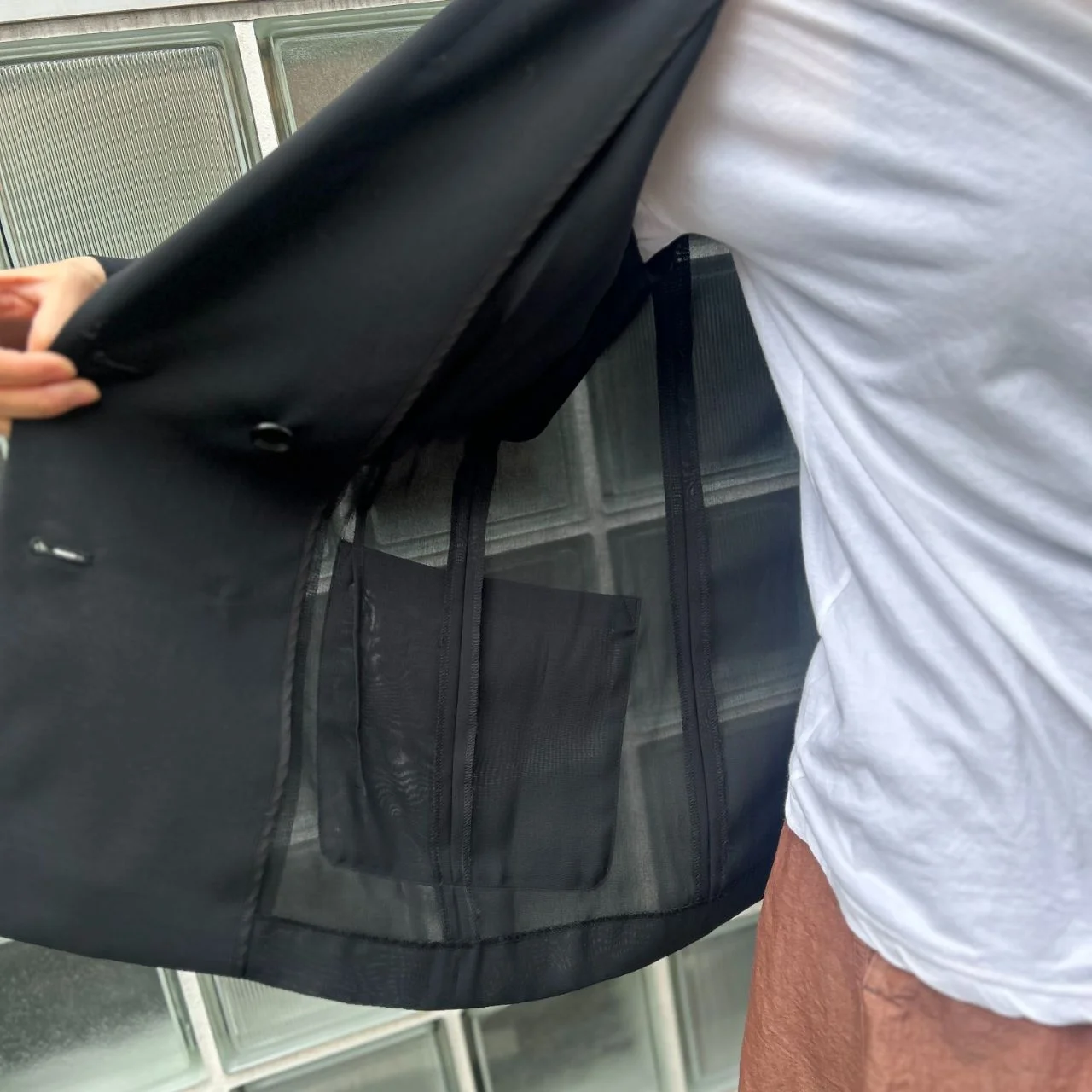 M7daysのダブルブレストシアージャケット　シアー感