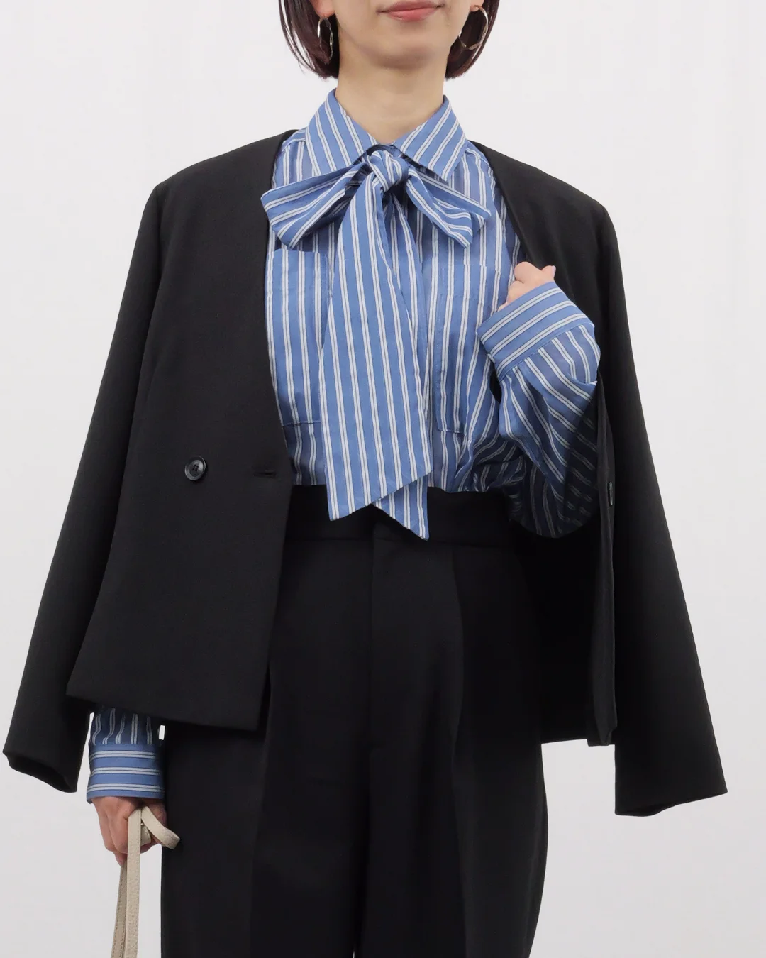 M7days 【加藤かすみさんコラボ】【洗える】透けストライプボウタイ付きシャツ