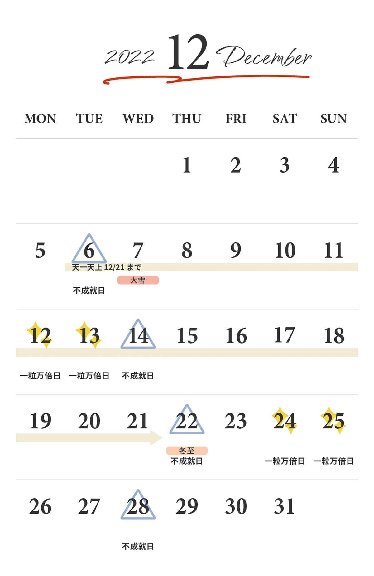 東京ケイ子さんの開運カレンダーの12月