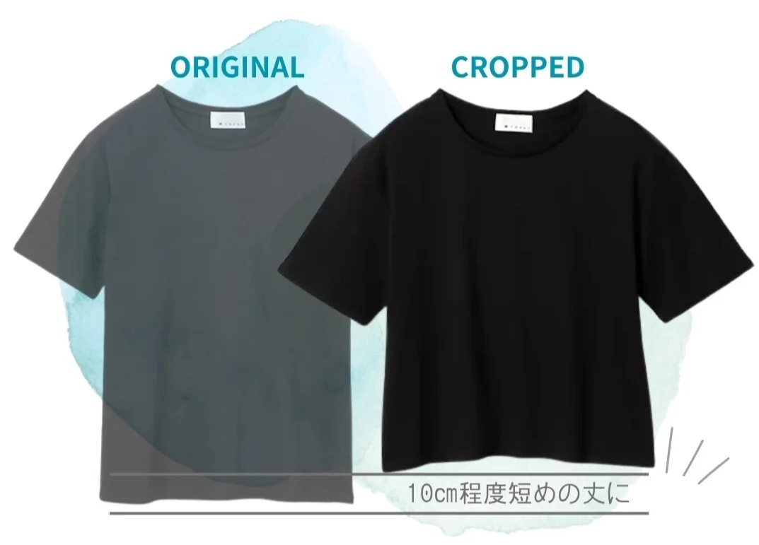 【松村純子さんコラボ】クロップト大人Tシャツ サイズ違い説明