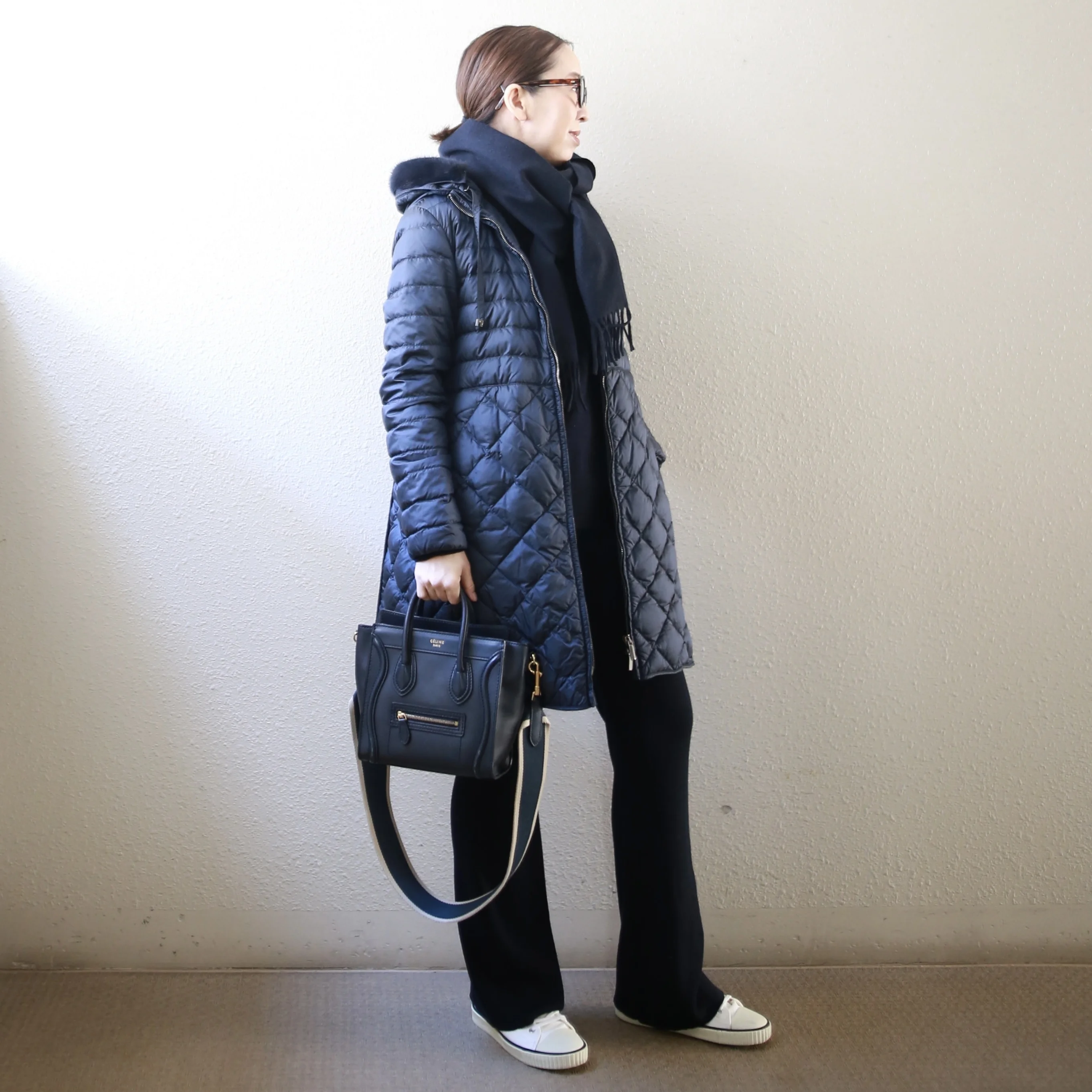 小柄コーデ　冬コーデ　celine maxmara THECUBE ダウンコート