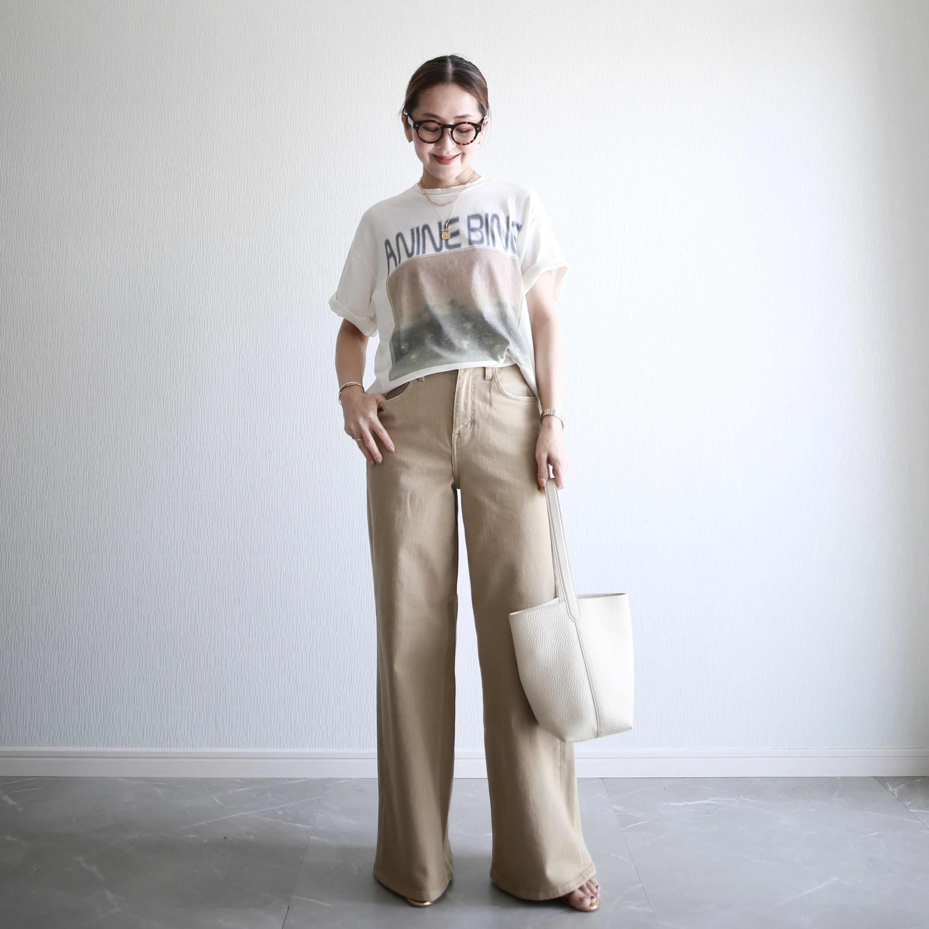 marisol bemiコラボ ベージュデニム　別注　healthydenim pinkpepper wide 着回し