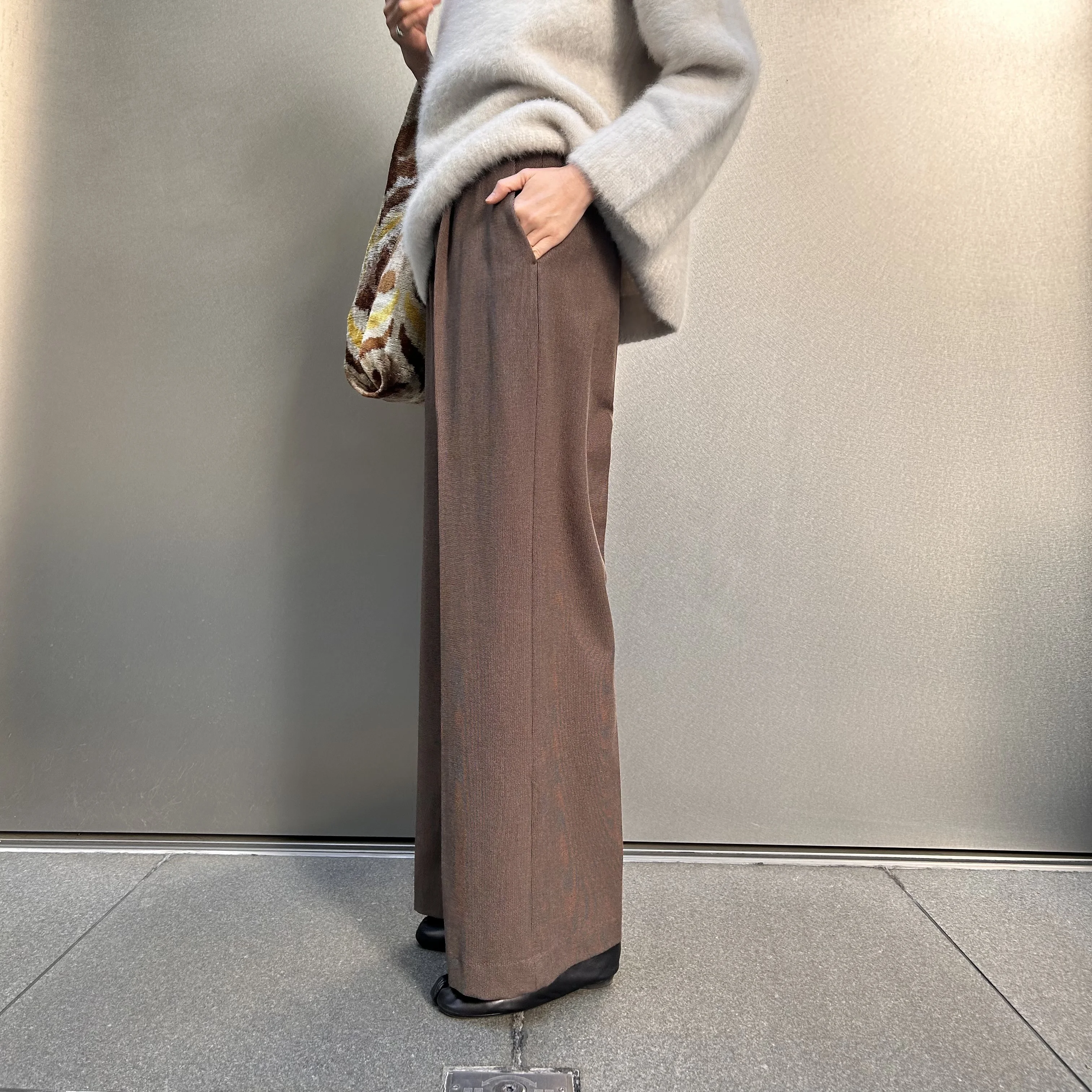 M7days　裏起毛セミワイドタックパンツ