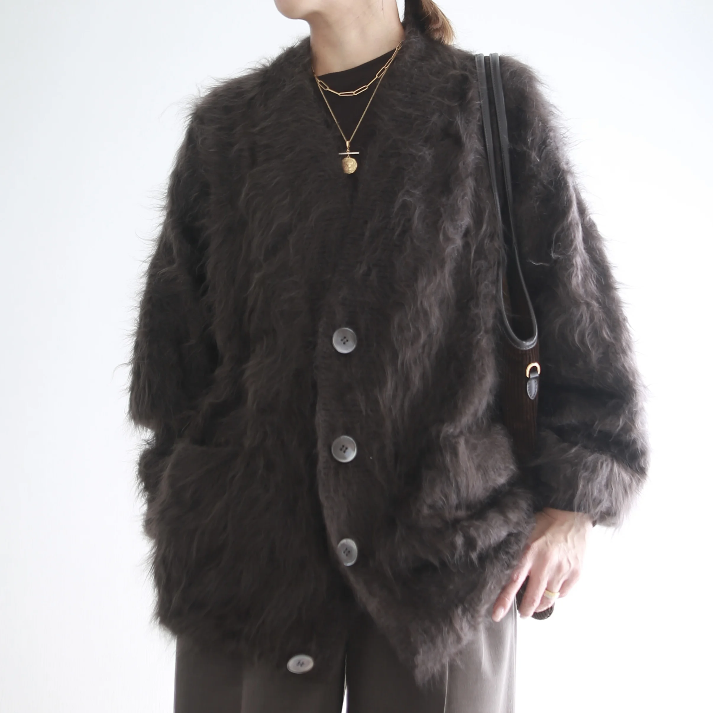 blamink カシミアファーカーディガン　ダークブラウン