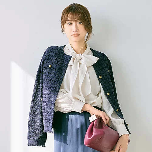 エムセブンデイズ【徳原文子さんコラボ】【洗える】シボ感ボウタイブラウス