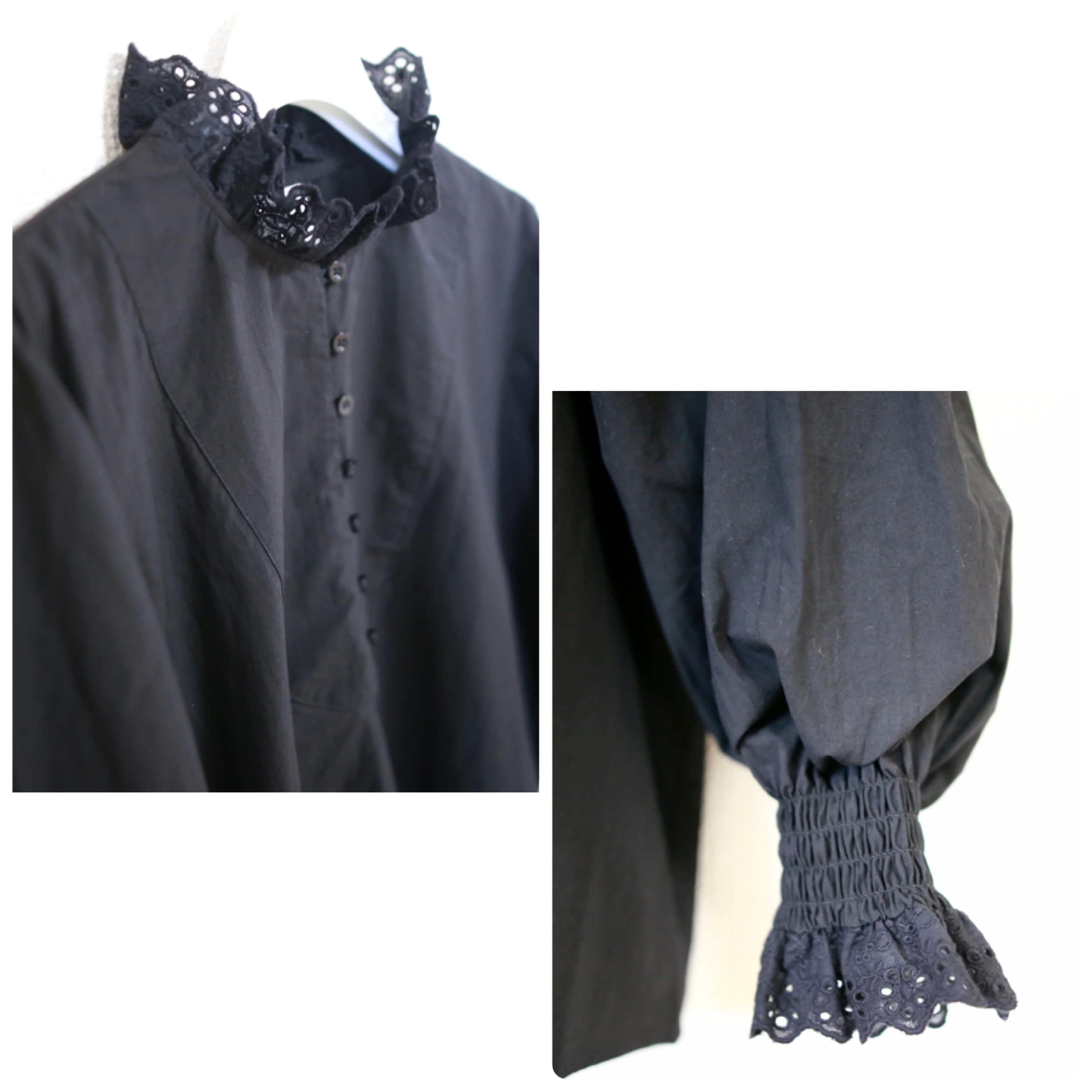 12closetの黒フリルレースブラウスの襟元と袖口のディテール