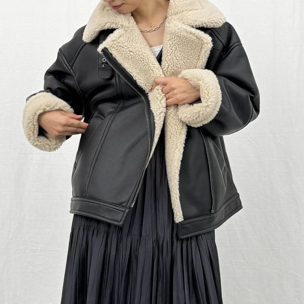 合皮ボアジャケット 