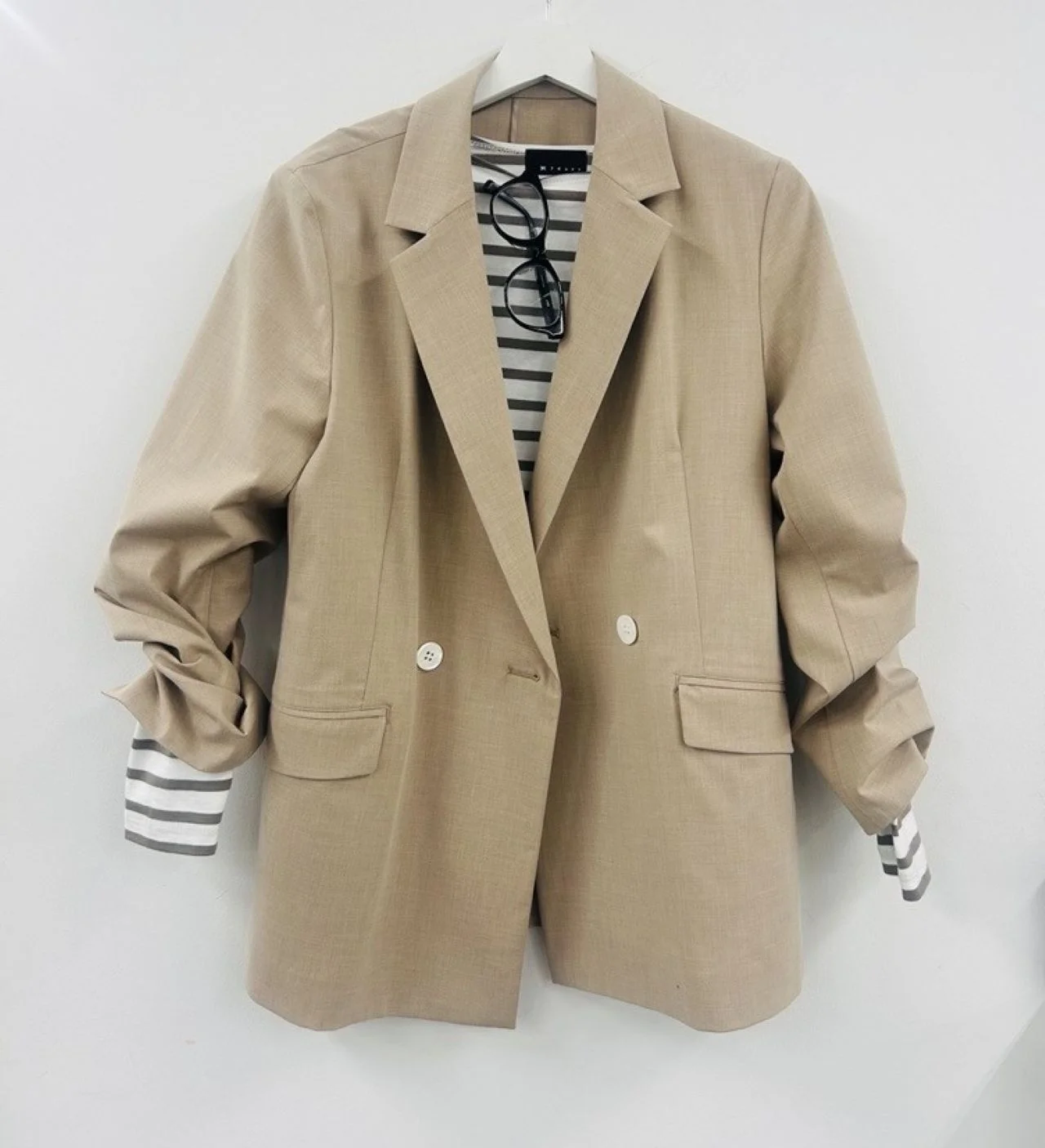 Ｍ7daysのジャケットとボーダートップスのコーデ