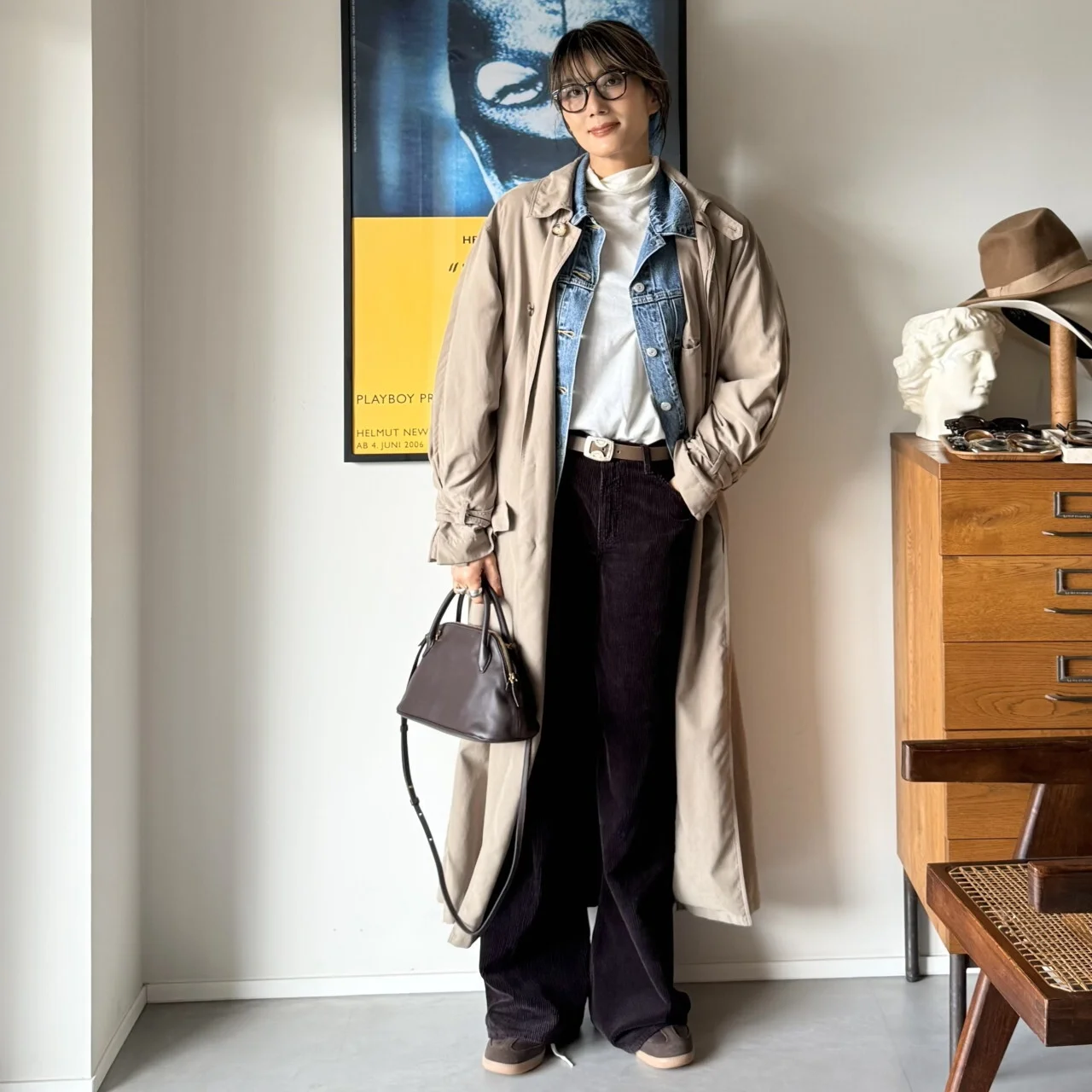 Marisol　坪田あさみ　チョコレートブラウン　コーデュロイパンツ　コーデ