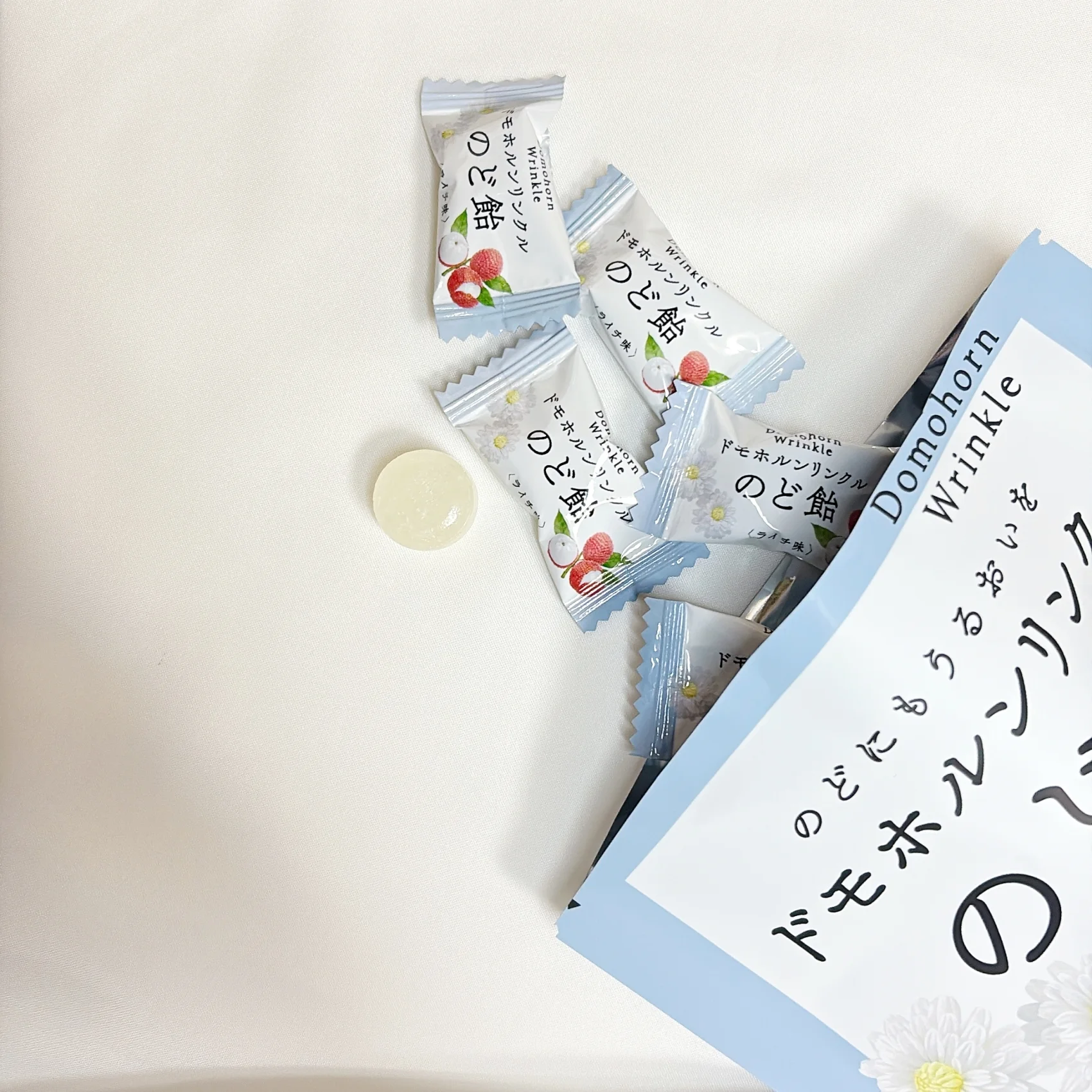 2025 おすすめ インナーケア 和漢 漢方 のどケア ドモホルンリンクルのど飴 製品の個包装の写真