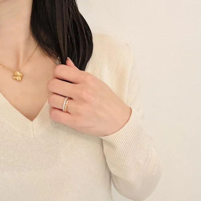 地金ミックス、地金MIX、ジュエリーコーデ、アルハンブラ、ヴァンクリーフ、ビードゥショーメ、ショーメ